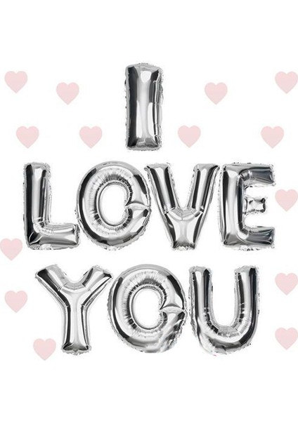 Nessiworld ı Love You Folyo Balon Gümüş Renk 35 cm
