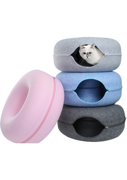 Donut Kedi Kumu Dört Mevsim Keçe Kedi Tüneli Yarı Kapalı Çıkarılabilir (Yurt Dışından)