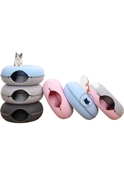 Donut Kedi Kumu Dört Mevsim Keçe Kedi Tüneli Yarı Kapalı Çıkarılabilir (Yurt Dışından)