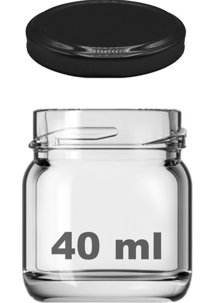 40 cc Kavanoz Metal Siyah Konserve Kapaklı 40 ml Şeffaf Küçük Numune Cam Kavanoz 1 Adet