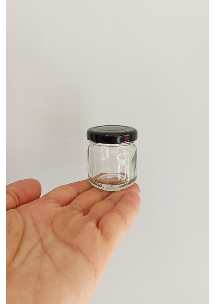 40 cc Kavanoz Metal Siyah Konserve Kapaklı 40 ml Şeffaf Küçük Numune Cam Kavanoz 25 Adet