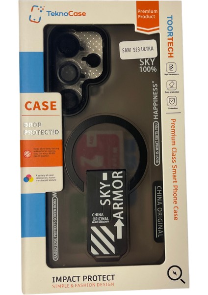 Sky Armor Kapak Galaxy S24 Ultra Kılıf Magsafe Şarj Özellikli Standlı – Lens Koruma +-Gri