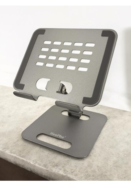 Tablet Standı Katlanabilir Alüminyum Alaşımlı Yüksek Dayanıklı Malzeme Kaymaz Ayarlanabilir Çok Amaçlı Fonkiyonel iPad Uyumlu Stant Np-T1