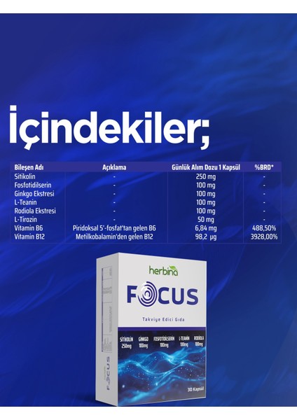 Focus Sitikolin Ginkgo Teanin Rhodiola Fosfotidilserin 30 Kapsül