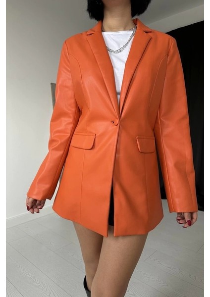 Oranj Düğmeli Deri Ceket modelleri