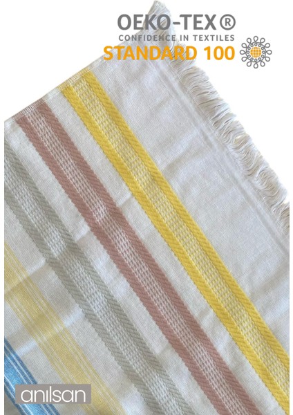 Sarı Kırmızı Çizgili Plaj Havlusu Pamuk 75 x 150