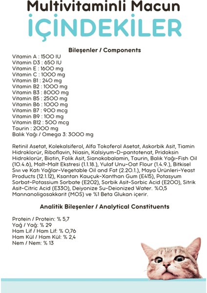 Kitten Paste 100 Gr.(Yavru & Anne Kedi Direnç Sistemi Destekleyici Multivitamin Macun)