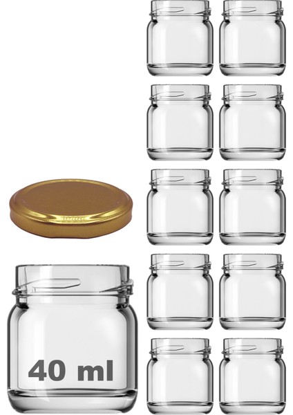 40 cc Kavanoz Metal Gold Konserve Kapaklı 40 ml Şeffaf Küçük Numune Cam Kavanoz 10 Adet