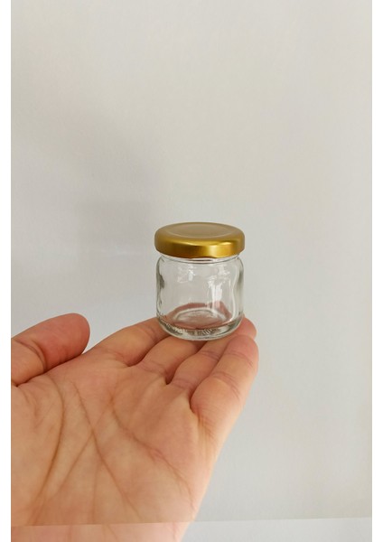 40 cc Kavanoz Metal Gold Konserve Kapaklı 40 ml Şeffaf Küçük Numune Cam Kavanoz 10 Adet