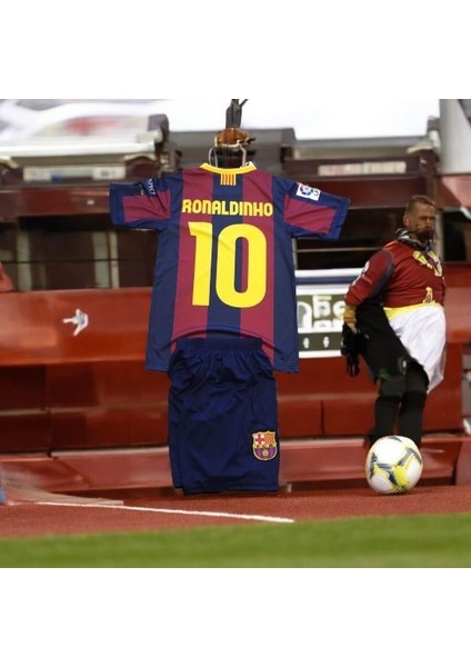 Ronaldinho Barcelonafc Bordo Mavi Renk Retro Çocuk Forma Şort Seti / Ronaldinho