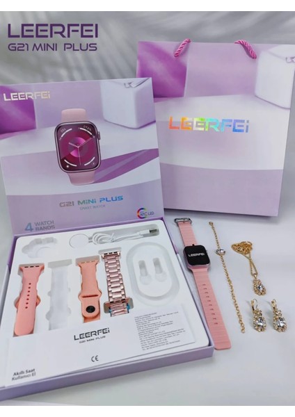 Leerfei G21 Ultra Akıllı Saat Çanta, Kolye, Küpe, Bileklik Hediyeli Amoled Ekran