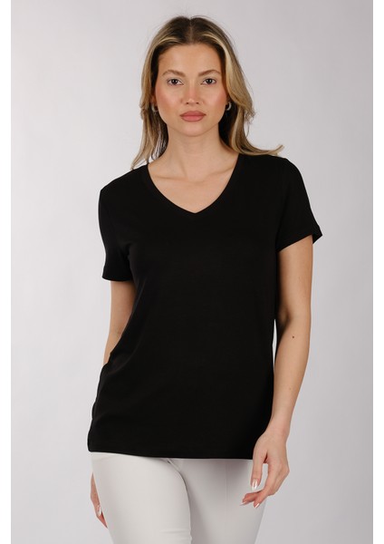 Daıdo Minimalist V Yaka Kısa Kol Kadın T-Shirt - Günlük Kullanım