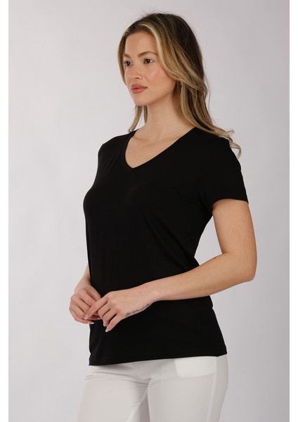 Daıdo Minimalist V Yaka Kısa Kol Kadın T-Shirt - Günlük Kullanım fırsatları