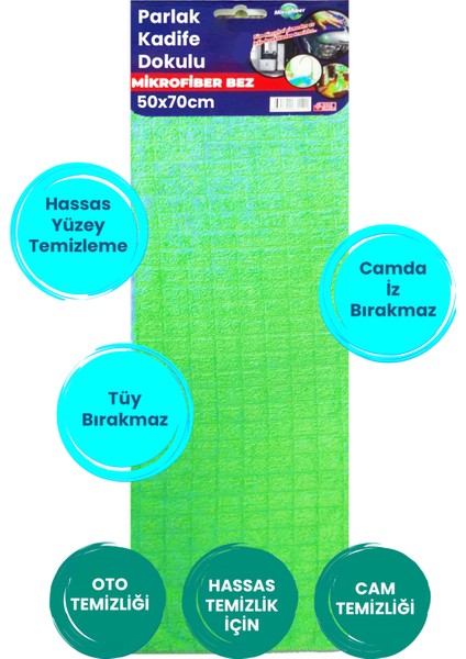 1 Adet Yeşil Havlu Mikrofiber Leke Bırakmaz Araç Yıkama Kurulama Oto Cam Temizlik Havlu Gsm 50X70CM