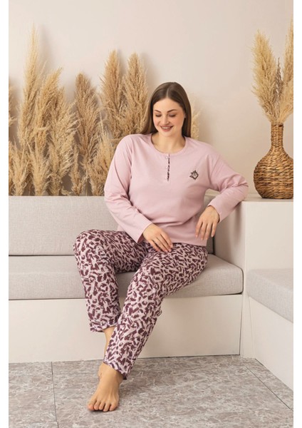 Uzun Kollu %100 Pamuk Büyük Beden Anne Pijama Takımı- Anne Özel Serisi
