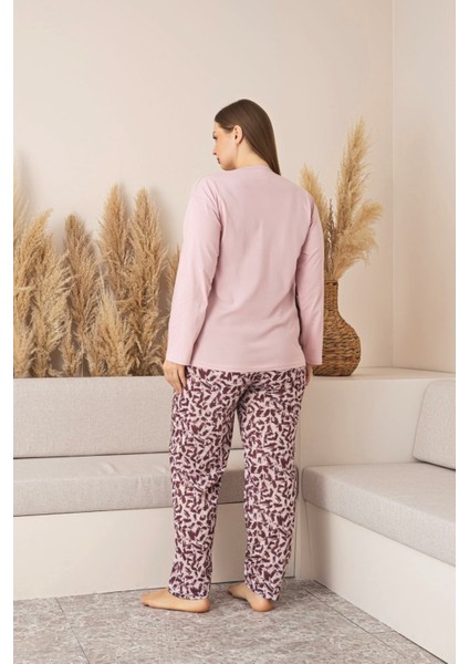 Uzun Kollu %100 Pamuk Büyük Beden Anne Pijama Takımı- Anne Özel Serisi