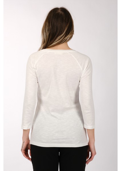Minimalist 3/4 Kol Yuvarlak Yaka Kadın T-Shirt - Günlük Şıklık indirimleri