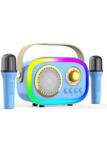 K5 2 Mikrofonlu Bluetooth Bağlantılı Karaoke Hoparlör 2025 Mavi