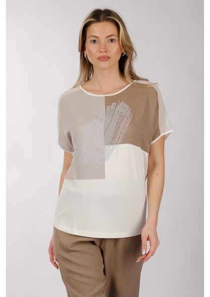 Oversize Minimalist Kadın T-Shirt - Kısa Kol Yuvarlak Yaka