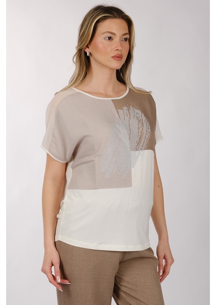 Oversize Minimalist Kadın T-Shirt - Kısa Kol Yuvarlak Yaka modelleri