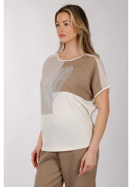 Oversize Minimalist Kadın T-Shirt - Kısa Kol Yuvarlak Yaka fırsatları