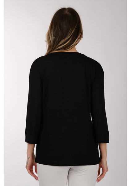 Oversize V Yaka 3/4 Kol Kadın Tişört - Minimalist Tasarım indirimleri