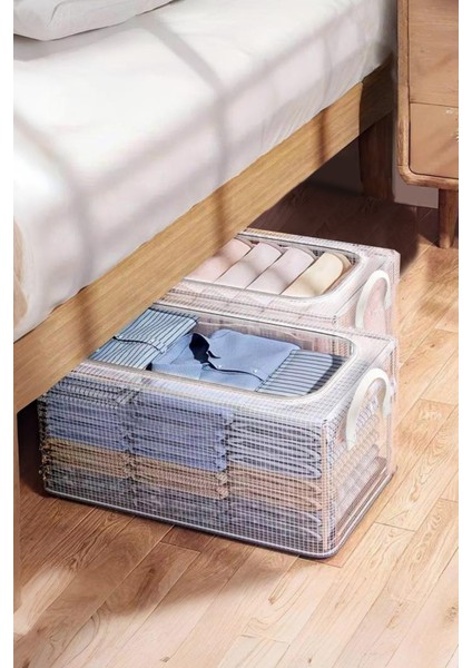 Şeffaf Saklama Organizeri | 2 Adet | Şerit Desenli | Fermuarlı, Pencereli, Çelik Destekli, Katlanabilir Çok Amaçlı Organizer