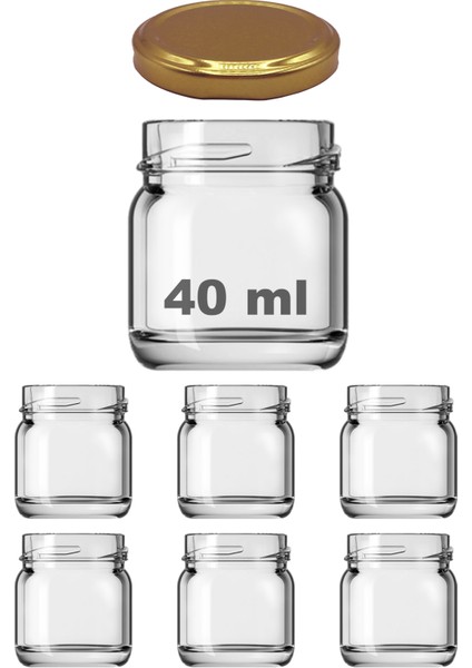 40 ml Metal Gold Kapaklı 40 cc Şeffaf Numune Cam Kavanoz Küçük 6 Adet