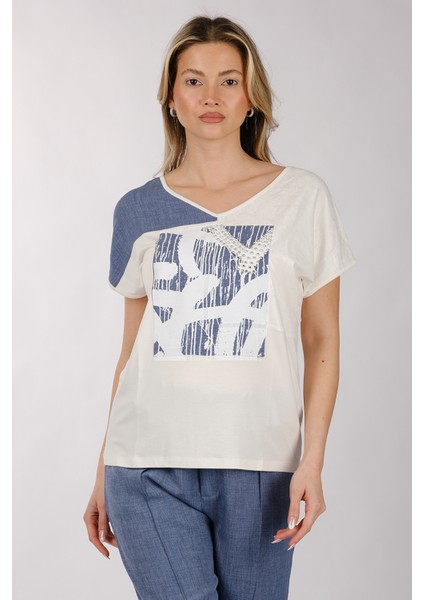 Oversize V Yaka Kısa Kol Kadın T-Shirt - Minimalist Stil