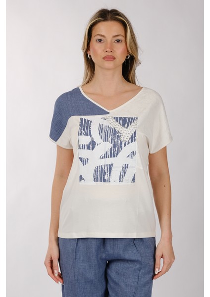 Oversize V Yaka Kısa Kol Kadın T-Shirt - Minimalist Stil fiyatları