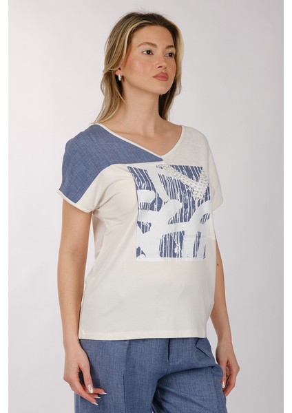 Oversize V Yaka Kısa Kol Kadın T-Shirt - Minimalist Stil modelleri