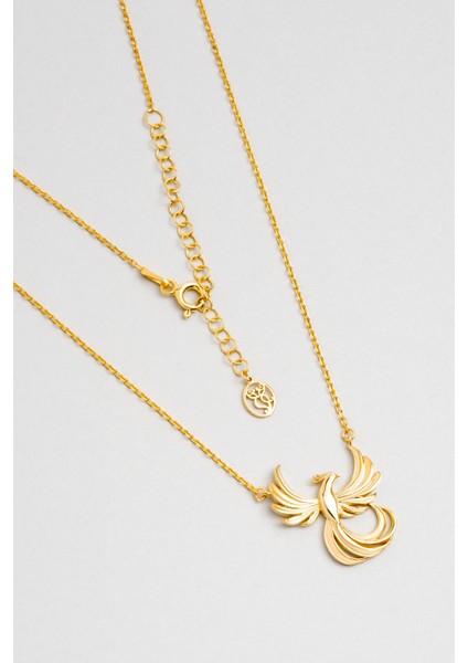 Anka Kuşu 18 Ayar Sarı Altın Kaplama 46 cm Gümüş Kolye