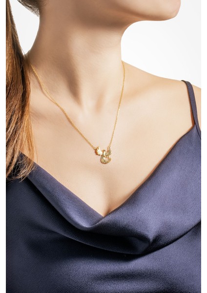 Anka Kuşu 18 Ayar Sarı Altın Kaplama 46 cm Gümüş Kolye fırsatları