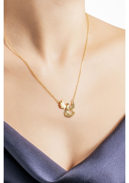 Anka Kuşu 18 Ayar Sarı Altın Kaplama 46 cm Gümüş Kolye indirimleri