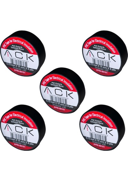 5 Adet Ack Siyah İzole Bant 0.13X19 mmX8YDS