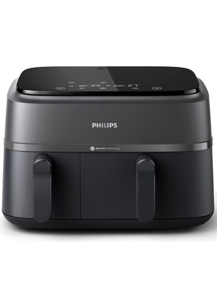 Çift Hazneli Airfryer 3000 Serisi, 9l Geniş Kapasite, 2 Hazneli Airfryer, Rapid Air Teknolojisi, %90 Daha Az Yağ,%70 Enerji Tasarrufu, Homeıd Uygulaması, Onerous Lambader Hediye