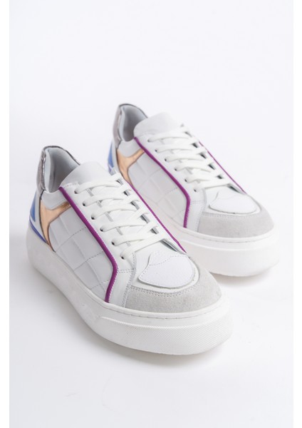 Dany Model Beyaz Hakiki Deri Bağcıklı Kalın Taban Kadın Spor Ayakkabı Sneaker modelleri