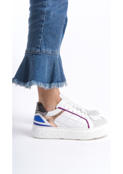 Dany Model Beyaz Hakiki Deri Bağcıklı Kalın Taban Kadın Spor Ayakkabı Sneaker fırsatları