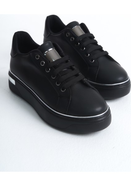 Mına Siyah Gümüş Bağcıklı Taban Kadın Sneaker Spor Ayakkabı