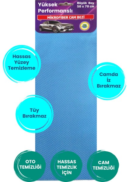 1 Adet Mavi Baklava Desen 50X70 Mikrofiber Leke Bırakmaz Araç Yıkama Kurulama Oto Cam Temizlik Bezi