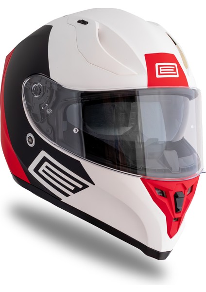 Strada Layer Matsiyah-Kırmızı-Beyaz Kask ( Güneş Vizörlü )