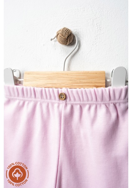 Unisex Bebek Düğme Detaylı Tayt Model %100 Organik Pamuklu Penye Bebek Pantolon Tek Alt 3lü Set