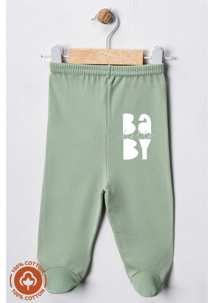 Unisex Bebek Baby Baskılı Penye Organik Pamuklu 0-6 Ay Patikli Bebek Pantolon Tek Alt 2li Set