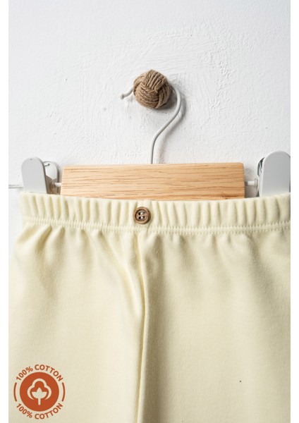 Unisex Bebek Düğme Detaylı Tayt Model %100 Organik Pamuklu Penye Bebek Pantolon Tek Alt 3lü Set