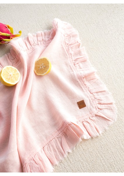 Frilled Linen Keten 2'li Amerikan Servis Pembe 30 x 45