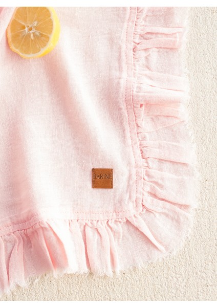 Frilled Linen Keten 2'li Amerikan Servis Pembe 30 x 45