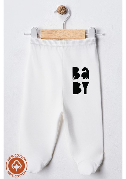 Unisex Bebek Baby Baskılı Penye Organik Pamuklu 0-6 Ay Patikli Bebek Pantolon Tek Alt 2li Set