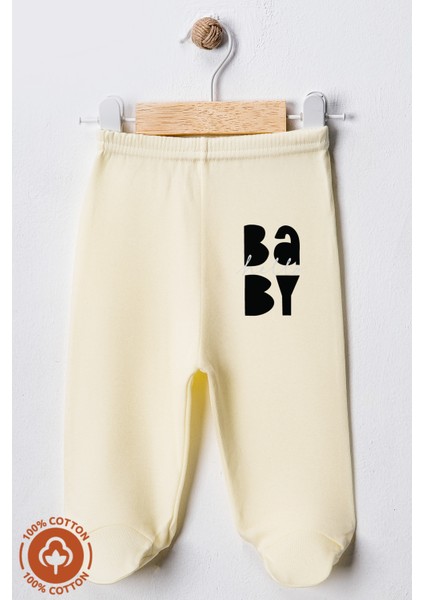 Unisex Bebek Baby Baskılı Penye Organik Pamuklu 0-6 Ay Patikli Bebek Pantolon Tek Alt 2li Set