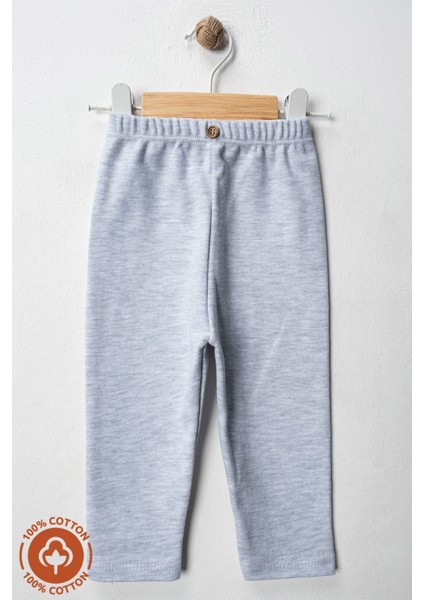 Unisex Bebek Düğme Detaylı Tayt Model %100 Organik Pamuklu Penye Bebek Pantolon Tek Alt 3lü Set