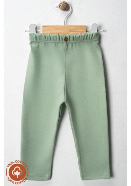 Unisex Bebek Düğme Detaylı Tayt Model %100 Organik Pamuklu Penye Bebek Pantolon Tek Alt 3lü Set
